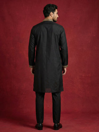 Silk Blend Kurta Pyjama Set with Golden Eagle Embroidery