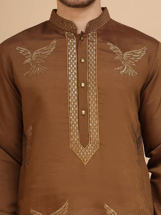 Silk Blend Kurta Pyjama Set with Golden Eagle Embroidery