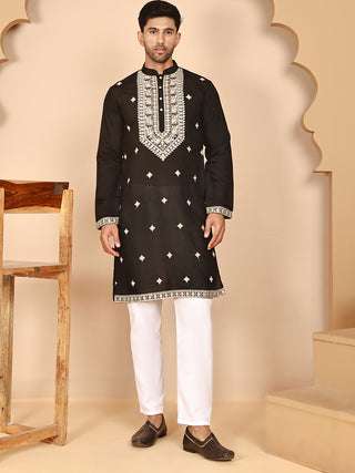 Embroidered Silk Blend Kurta Pyjama Set for Men