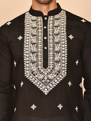 Embroidered Silk Blend Kurta Pyjama Set for Men