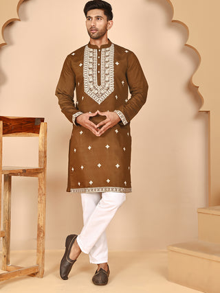 Embroidered Silk Blend Kurta Pyjama Set for Men