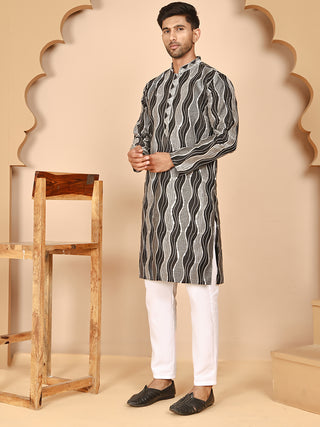 Silk Blend Kurta Pyjama Set with Mirror Work Embroidery
