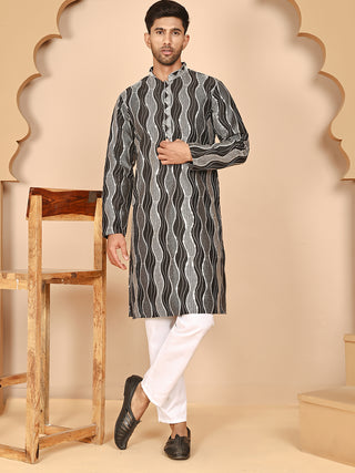 Silk Blend Kurta Pyjama Set with Mirror Work Embroidery
