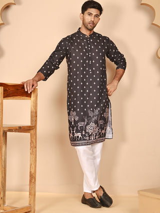 Men’s Ethnic Printed Kurta with White Pyjama