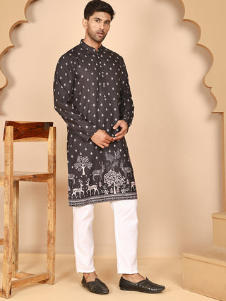 Men’s Ethnic Printed Kurta with White Pyjama