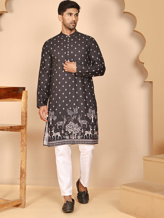 Men’s Ethnic Printed Kurta with White Pyjama