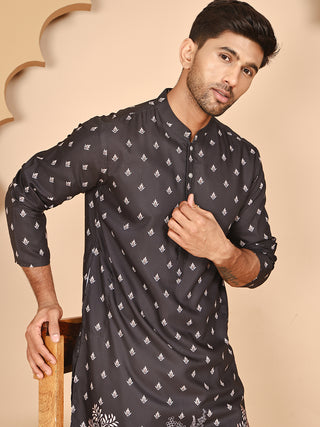 Men’s Ethnic Printed Kurta with White Pyjama