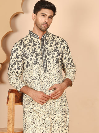 Men's Cream Embroidered Kurta Pyjama Set