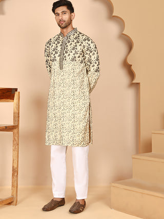 Men's Cream Embroidered Kurta Pyjama Set