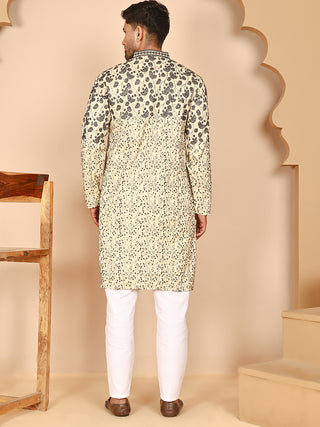 Men's Cream Embroidered Kurta Pyjama Set