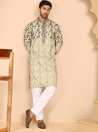 Men's Cream Embroidered Kurta Pyjama Set