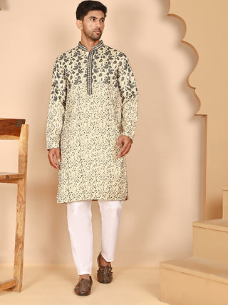 Men's Cream Embroidered Kurta Pyjama Set