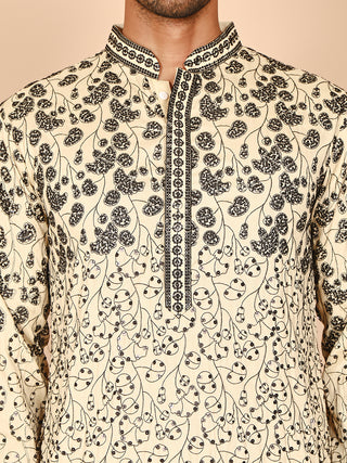 Men's Cream Embroidered Kurta Pyjama Set