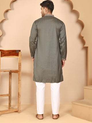 Embroidered Neck Kurta Set for Men