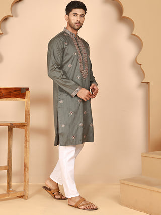 Embroidered Neck Kurta Set for Men
