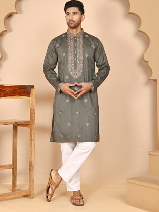 Embroidered Neck Kurta Set for Men