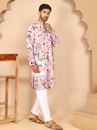 Multicolor Printed Kurta Pyjama with Artistic Design
