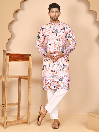 Multicolor Printed Kurta Pyjama with Artistic Design