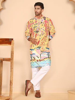 Multicolor Printed Kurta Pyjama with Artistic Design