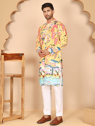Multicolor Printed Kurta Pyjama with Artistic Design