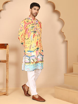 Multicolor Printed Kurta Pyjama with Artistic Design