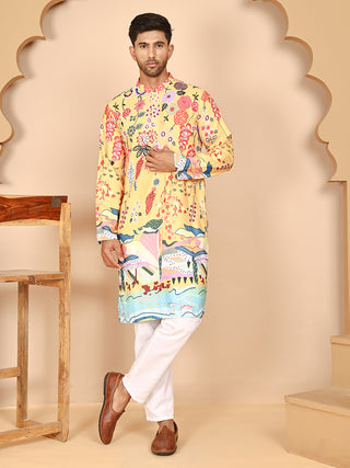 Multicolor Printed Kurta Pyjama with Artistic Design