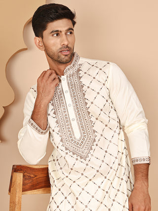 Classic White Embroidered Kurta Pyjama Set for Men