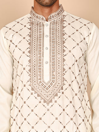 Classic White Embroidered Kurta Pyjama Set for Men