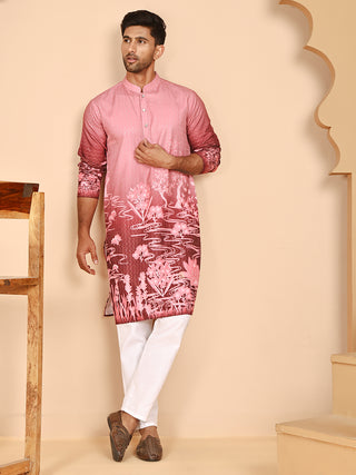 Thread Work & Sequin Embellished Printed Kurta Set for Men