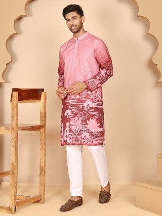 Thread Work & Sequin Embellished Printed Kurta Set for Men
