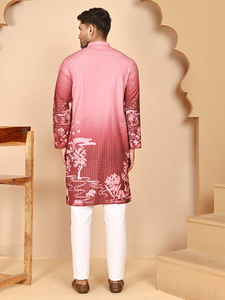 Thread Work & Sequin Embellished Printed Kurta Set for Men