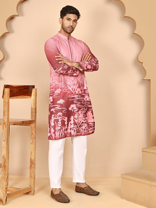 Thread Work & Sequin Embellished Printed Kurta Set for Men