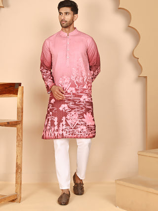 Thread Work & Sequin Embellished Printed Kurta Set for Men