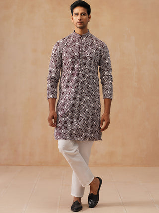 Classic Geometric Embroidered Kurta Pyjama