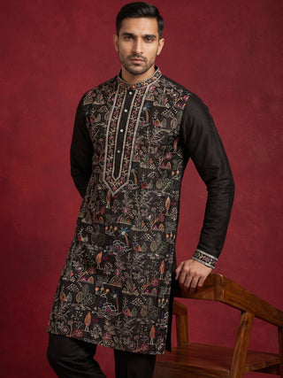 Silk Blend Kurta Set with Multicolor Embroidery