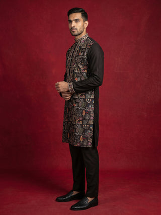 Silk Blend Kurta Set with Multicolor Embroidery