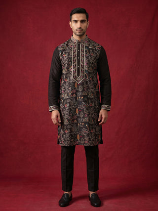 Silk Blend Kurta Set with Multicolor Embroidery