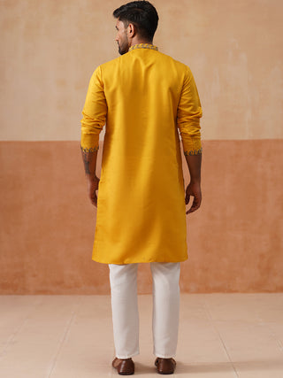Floral Thread Embroidered Silk Blend Kurta Set