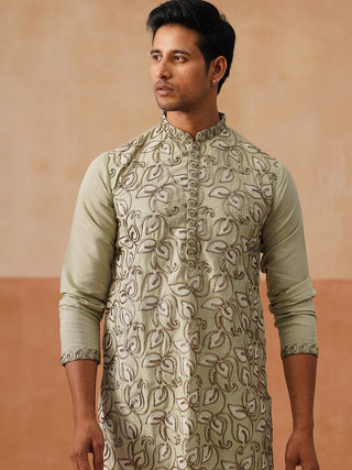Floral Thread Embroidered Silk Blend Kurta Set