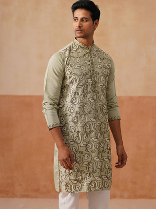 Floral Thread Embroidered Silk Blend Kurta Set
