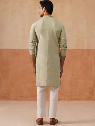 Floral Thread Embroidered Silk Blend Kurta Set