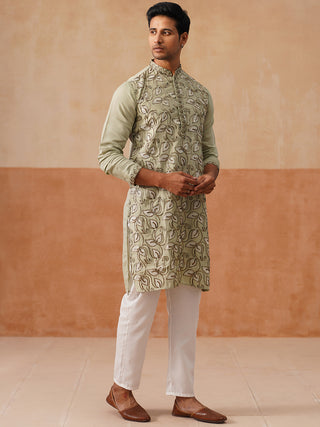 Floral Thread Embroidered Silk Blend Kurta Set