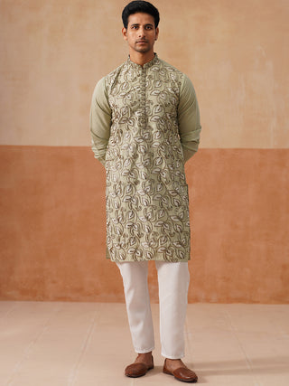 Floral Thread Embroidered Silk Blend Kurta Set