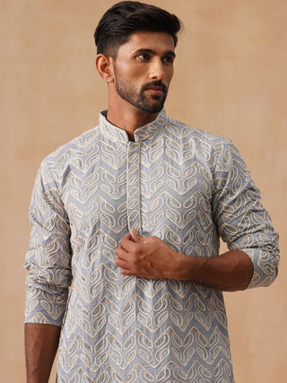 Floral Thread Embroidered Silk Blend Kurtas
