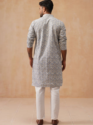 Floral Thread Embroidered Silk Blend Kurta Set
