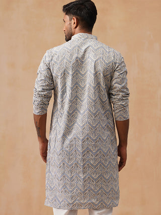 Floral Thread Embroidered Silk Blend Kurtas