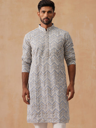Floral Thread Embroidered Silk Blend Kurtas