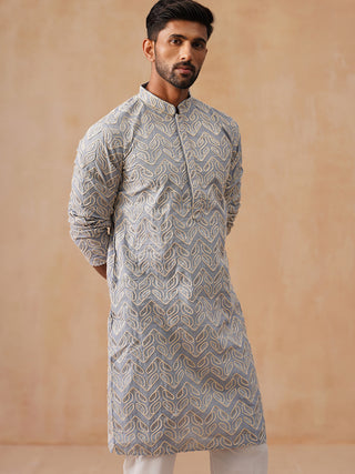 Floral Thread Embroidered Silk Blend Kurtas