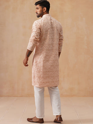 Floral Thread Embroidered Silk Blend Kurta Set