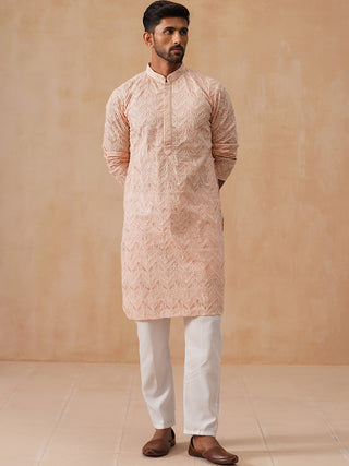 Floral Thread Embroidered Silk Blend Kurta Set